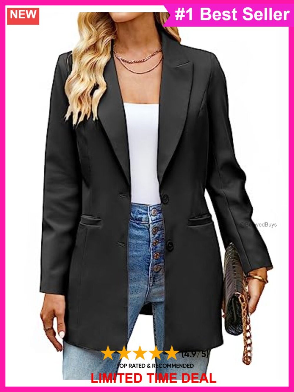 Women's Long Blazer Jacket Peak Lapel Single-Breasted Business Casual Office